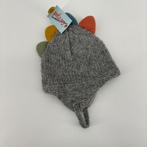 Cat & Jack Dinosaur Knit Hat Kids 0-6M Gray NEW Stegosaurus Spikes w/ Mittens